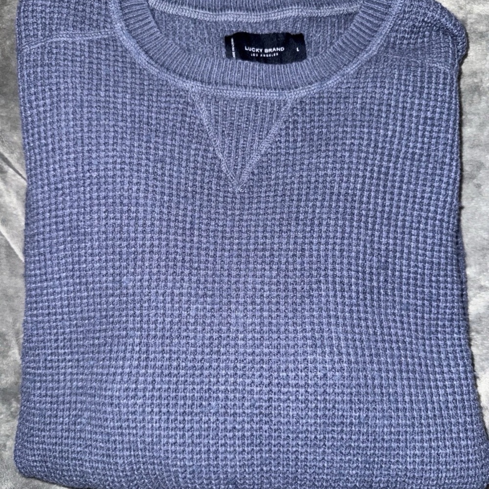 Lucky Brand Blue Crewneck Sweater with Waffle Knit